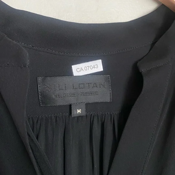 NILI LOTAN Henley Button Down Silk Dress Black Size Medium Luxury Minimalist - Picture 5 of 15